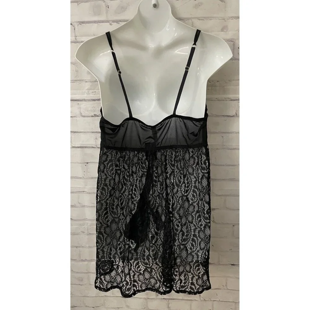 Cacique Black And Gold Lace Teddy Neglige‎ Set Size 22/24 Sexy Sheer New W Tag